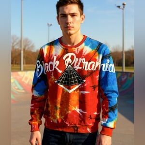 Black Pyramid 3XL Tie Dye  Streetwear Graphic Logo Bold Urban Hip Hop Crewneck